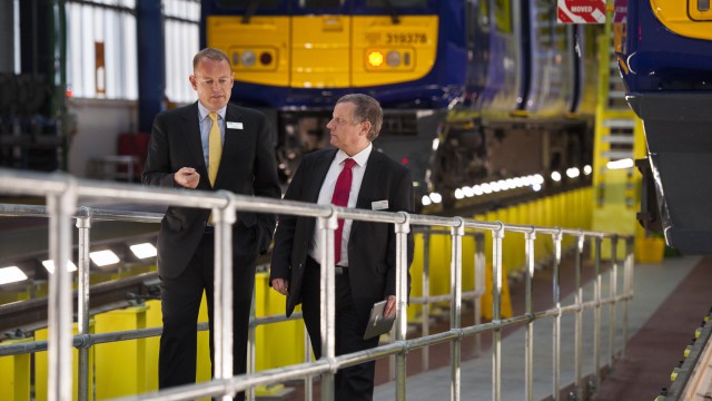 Alex Hynes, of Northern Rail, and Terry Strickland, of Network Rail, at the refurbished Allerton depot